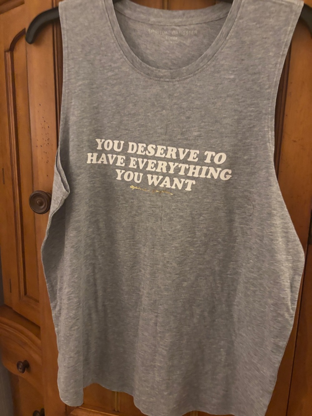 Spiritual Gangster Gray Graphic Muscle Tank with White Text